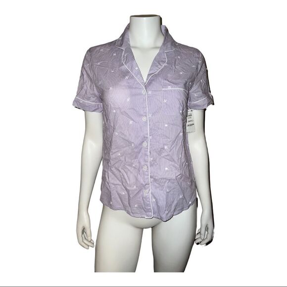 Charter Club Cotton Purple Embroidered Stripe Pajama Top Shirt XS NWT - Picture 2 of 9